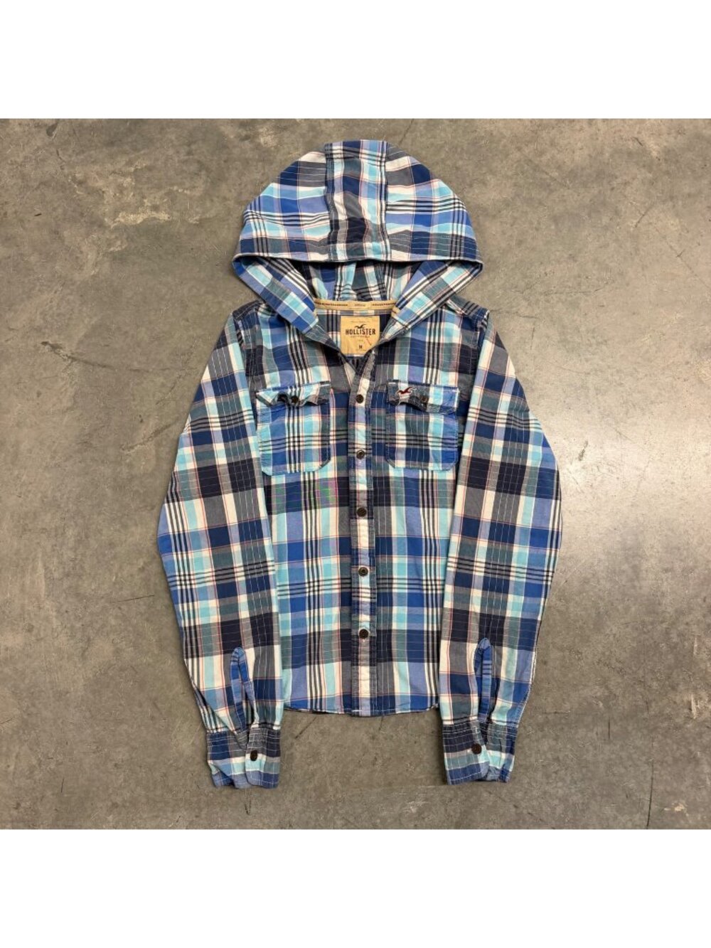 2000s Hollister Hooded Plaid Flannel Shirt